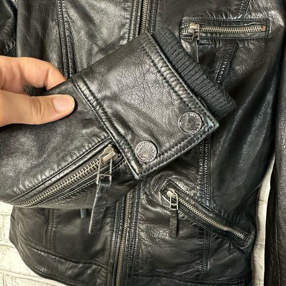 Bod & Christensen Leather Jacket Zip Moto Biker Motorcycle Neutral Black S - Picture 8 of 10